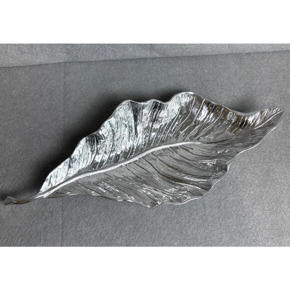 Beatriz Ball Autumn Leaf Platter Bowl Holiday Entertain Serving Party Silver - Picture 3 of 7